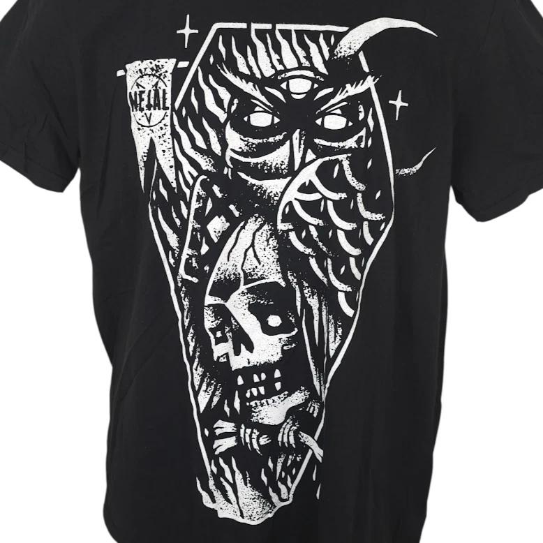 

Owl Skull Coffin 100% Cotton T-shirt Mens Tees Top Mens Size Medium Black Metal Pentagram Pagan Occult XL