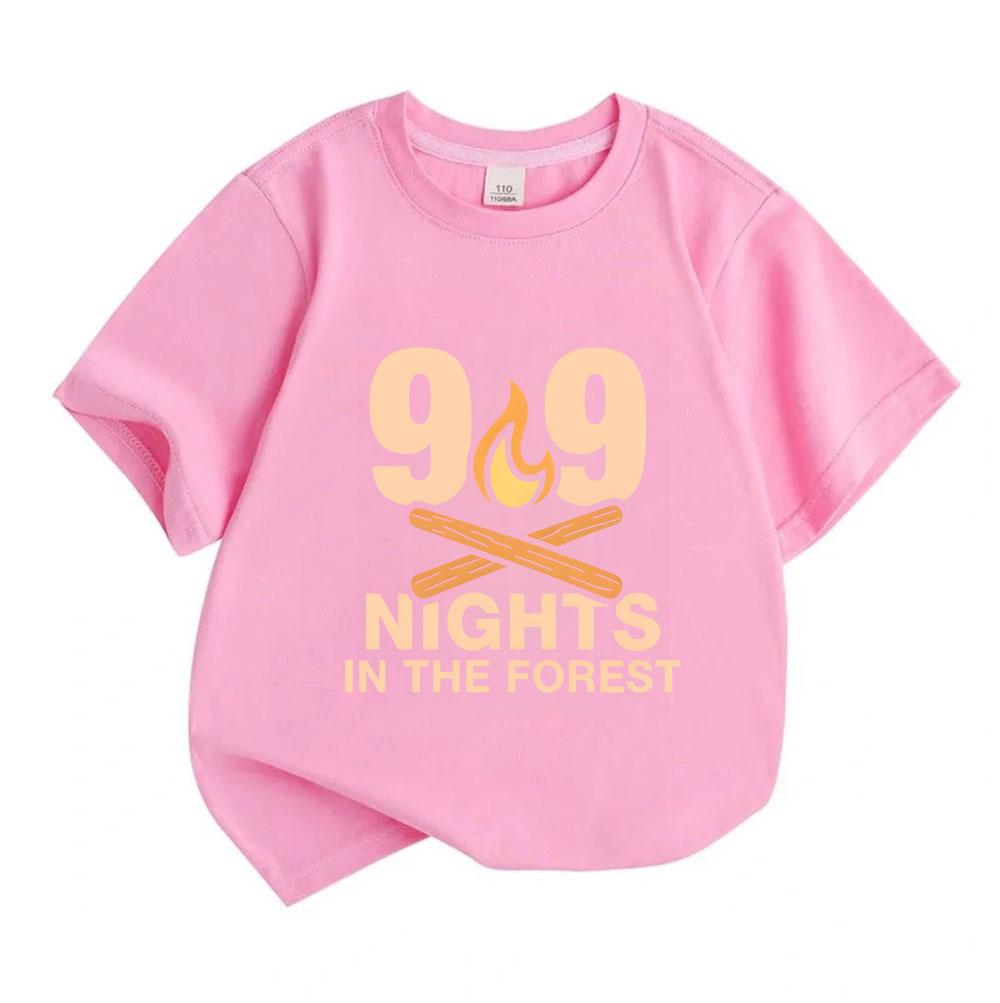 Kids Boys Girls 100% Cotton Crew Neck Short Sleeve T-Shirt, 99 Nights In The Forest Campfire Print Casual Soft Tee for Camping Trip Daily Wear