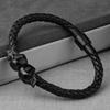 Stainless Steel Genuine Leather Bracelet Cool Skull Skeleton Head Bangle Black Braided Viking Bracelet For Men Jewelry Gift