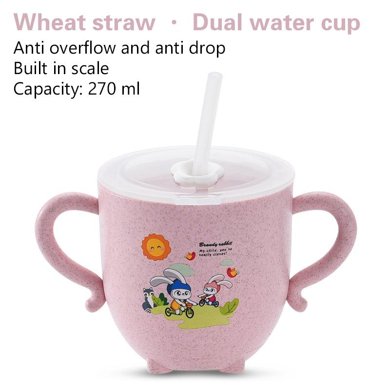 

Детские поильники Экологичная пшеничная солома Милая детская чашка для кормления с двойной ручкой, крышкой и соломинкой Тренировочная чашка для младенца розовый