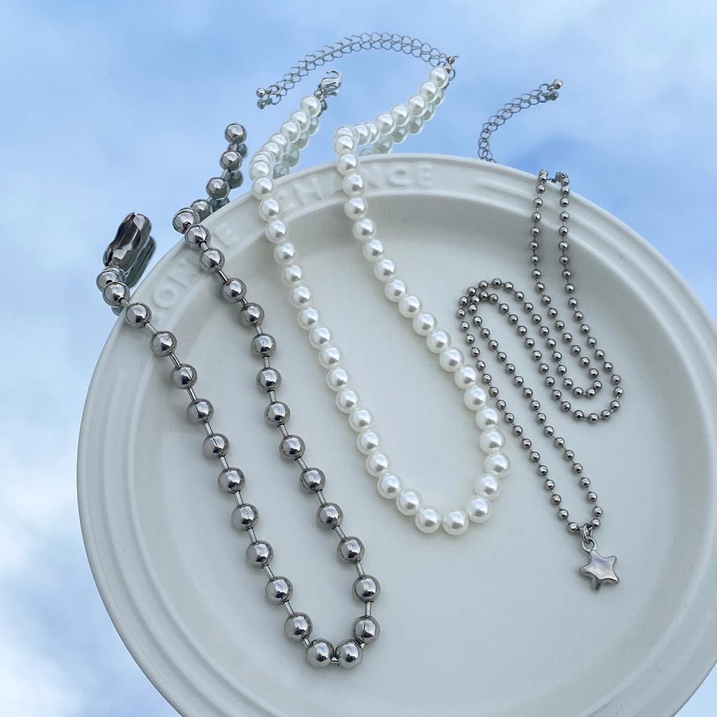 Punk Style Sweet Cool Multi-layer Beaded Stacked Necklace Simple Star Necklace Imitation Pearl
