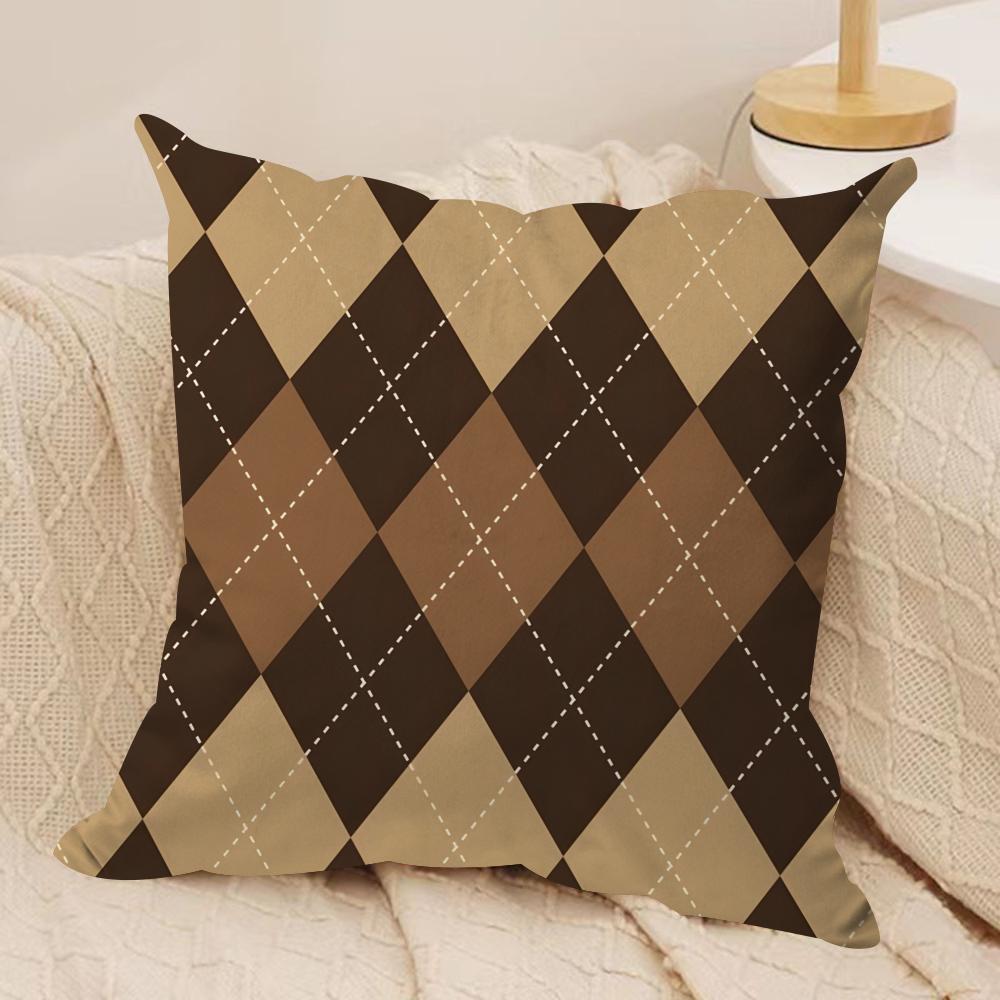 Fashion Simple Geometric Cushion Cover Soft Plush Fabric Double-Sided Printed Sofa Cushion Cover for All Seasons Home Decor Gift