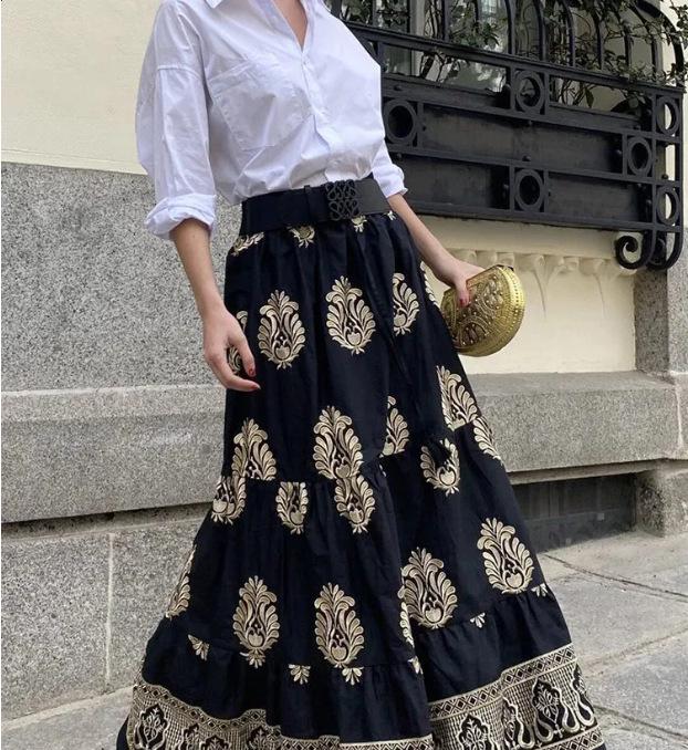 Women's Bohemian Floral High-Waisted A-Line Skirt - Spring/Summer Casual Beachwear