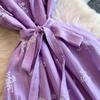 Sweet Stitched Ruffle Hem round Ne Princ Long Dress Women Spring Autumn Belted Waist Women Dress