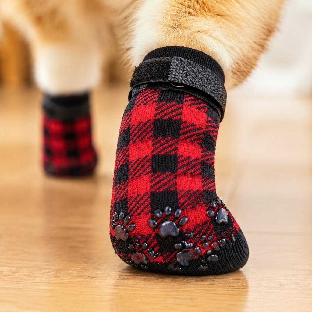 Waterproof Non Slip Dog Socks for Small Medium Dogs Adjustable Strap Durable Soft Fabric Protective Paw Covers