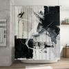 Cortina de Chuveiro Preto e Branco Abstrata Design Moderno Artístico Para Decorações de Banheiro Instalação Fácil Com Conjunto de Argolas de Gancho Por Tau