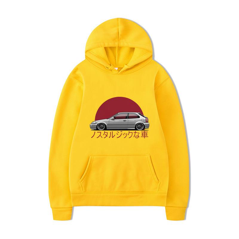 Car print hooded sweater men's and women's loose couple top