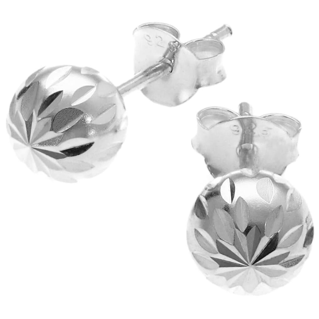 

[Shinjuku Gin no Kura] Cut Ball Earrings, 925 Sterling Silver, 6.2mm, 2-Piece Set, for Both Ears, Round Beads, Geometric Pattern, Simple Stud