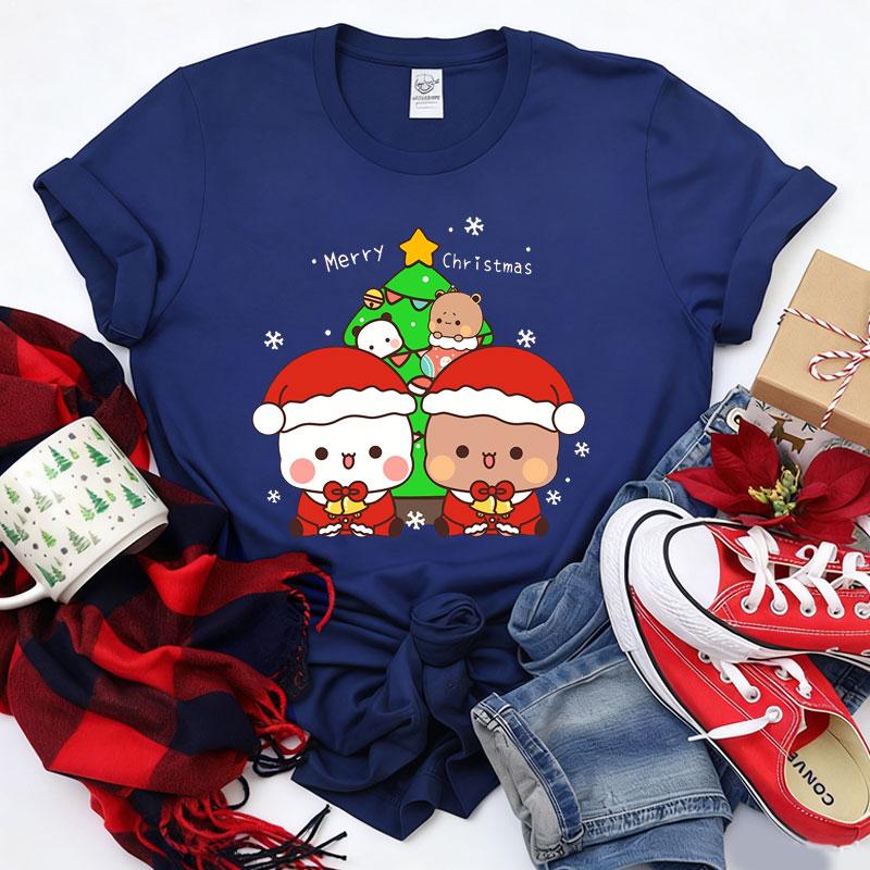 Merry Christmas Cute Funny Bubu Dudu Cartoon Emoticon Graphics Tshirt Ulzzang Men Woman Cotton Tees Trendy Holiday Party Shirt