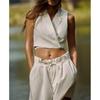 Spring New Arrival Linen Blend Silm Vest 2010751 White Casual High Waist Shorts 4661413