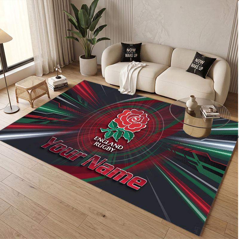 Custom Rug England Rugby Pattern Print Name Text Soft Non‑Slip Floor Carpet for Home Indoor Decoration