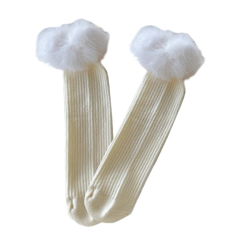 Japanese JK Girl Ribbed Knitted Sweet Calf Socks Women Winter Warm Furry Plush Trim Patchwork Middle Tube Cotton Socks One Size