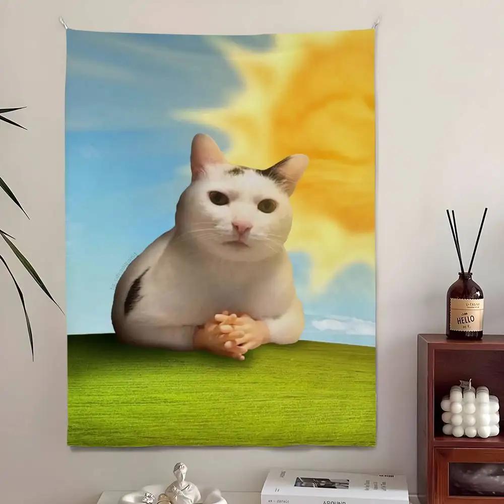 Funny Cute Cat Tapestry Bedroom Living Bar Garden Outdoor Microfiber Festival Decoration Background Art Banner