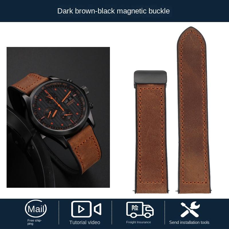 Fibbia Magnetica Pelle di Mucca Vera Pelle Cinturino Orologio 20 22mm Rilascio Rapido Morbido Impermeabile Uomo Fondo in Silicone Cinturino Orologio Bracciale