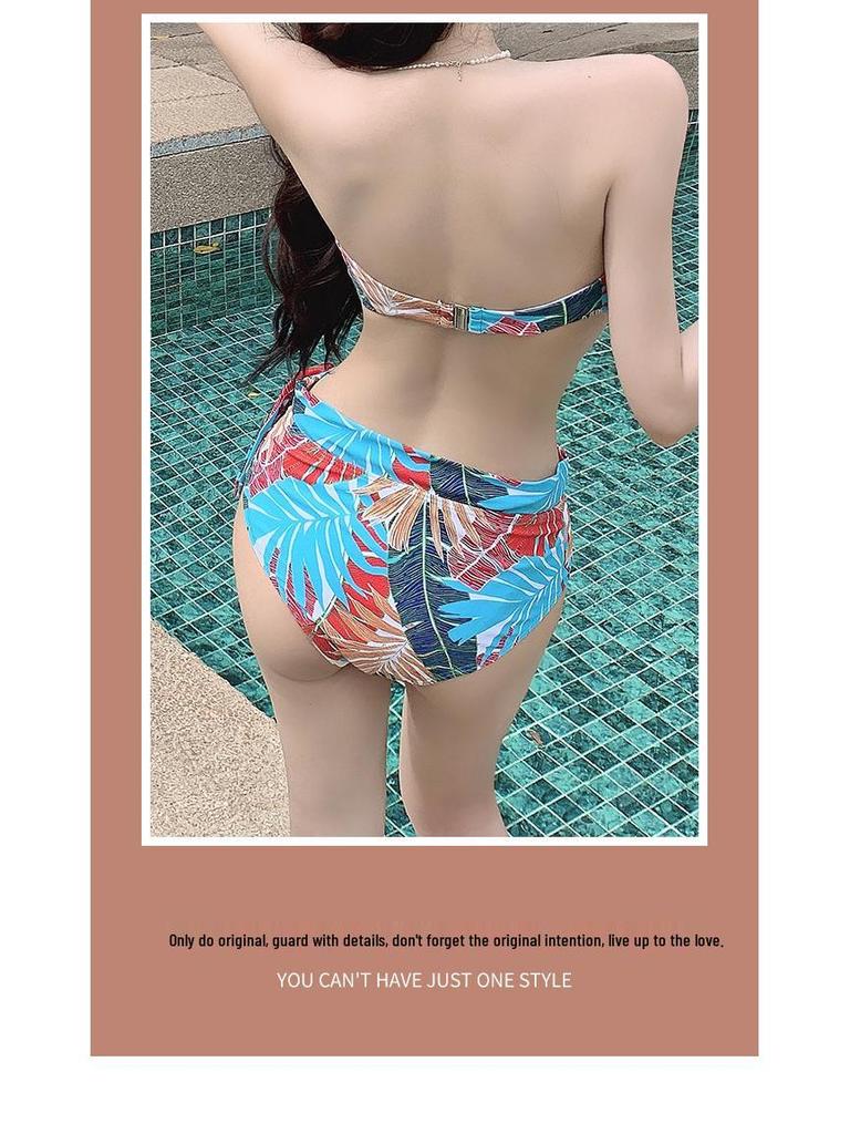 Dopamine Style French Sexy Split Bikini Swimsuit for Small Bust - Hot Spring Seaside Bandeau Swimwear