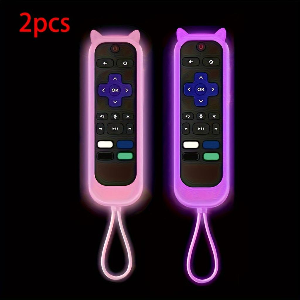 2pcs Vibrant Glow-in-the-Dark Cat Ear Silicone Remote Covers with Lanyard -Colorful & Protective, Protective Cover|Fun Remote Accessory