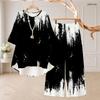 Women Plus Size Round Neck Mid Sleeve Printed Asymmetrical Top Wide Leg Pants Two Piece Set