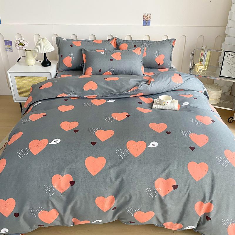 3Pcs Love Heart Duvet Cover Set Romance Queen King Size Bedding Set Zipper Quilt Cover and 2 Pillowcase Soft Skin-friendly