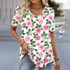 Casual Versatile Plant Pattern Short Sleeve V-Neck T-Shirts Women’s
