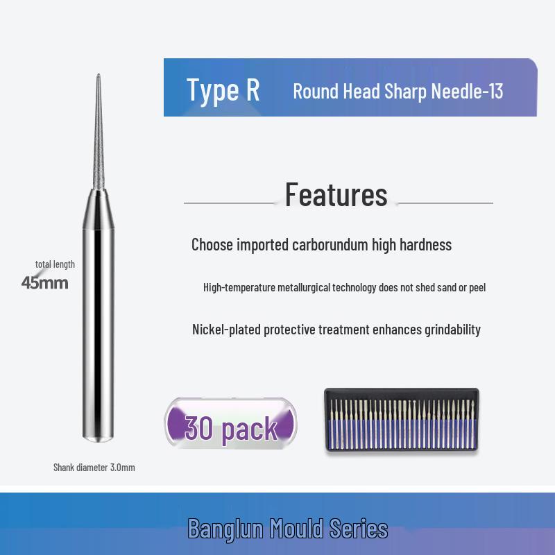 Banglun Diamond 3mm Alloy Grinding Head Set: Jade Carving, Cylindrical, Conical, Ball Needles