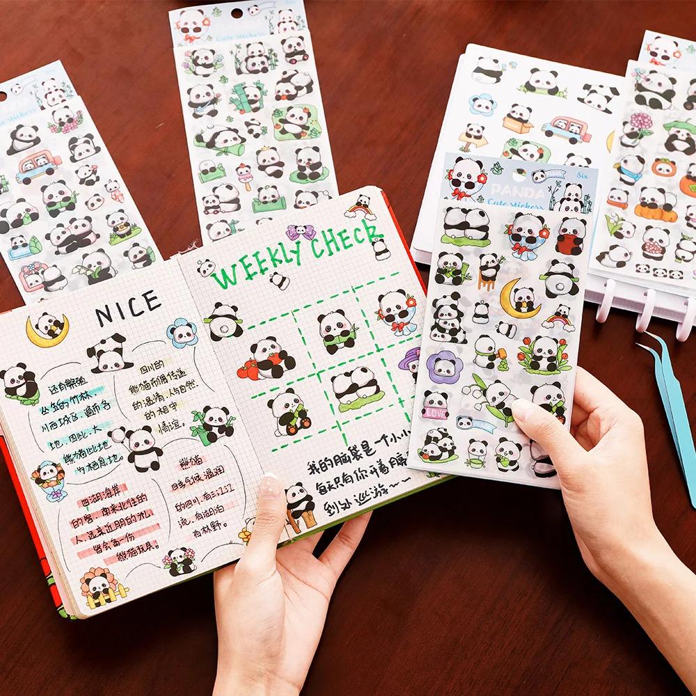 Kawaii Panda Creative Cartoon Stickers Cute Guka Hand-Painted Stickers High-Value Stationery Diy Hand-Painted Handbook Stickers