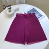 Women Shorts Elastic High Waist Ribbed Design Solid Color Casual Loose Fit Shorts Summer Wide Leg Shorts