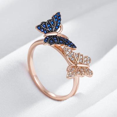 Blue Zircon Women Butterfly Rings Unique Black Plated Personality Rings Accessories Costume Jewelry