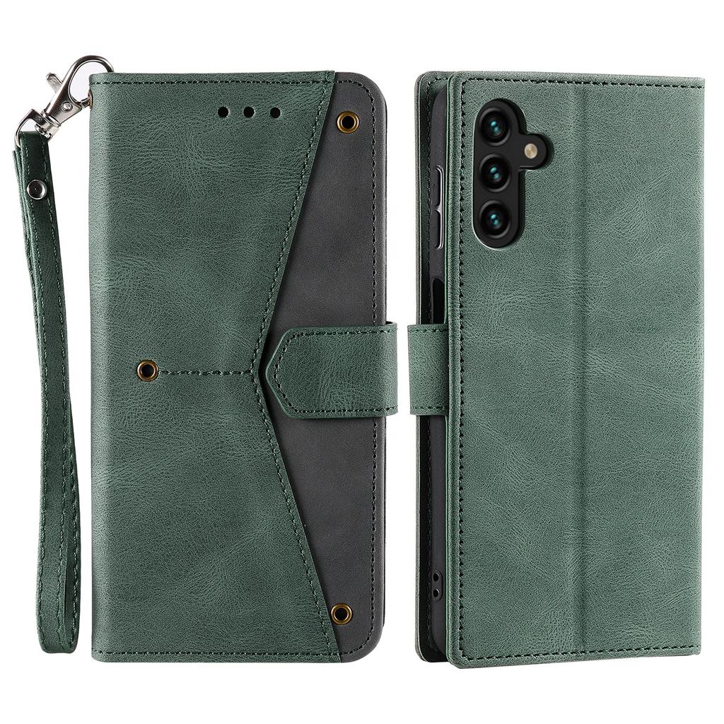 For Samsung Galaxy S25 Leather Case Splicing Stitching Wallet Stand Phone Cover with Strap