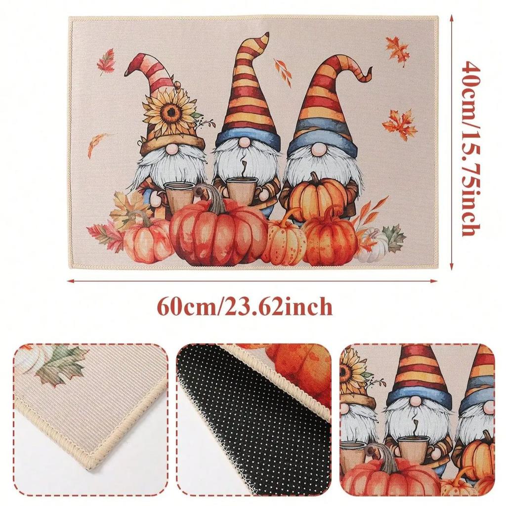 VIKAMA Autumn Welcome Door Mat Outdoor and Indoor Dwarf Pumpkin Floor Mat Kitchen Carpet Thanksgiving Home Decoration
