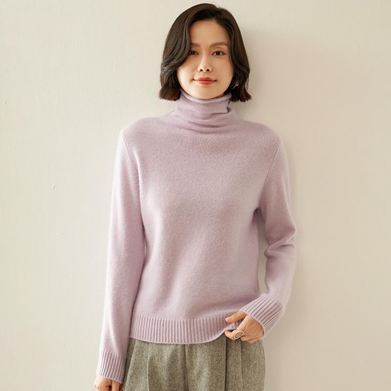 

Женский кашемировый свитер с высоким воротником на осень/зиму 2024 - Подвернутый край, длинный рукав, трикотаж для внутреннего слоя Large