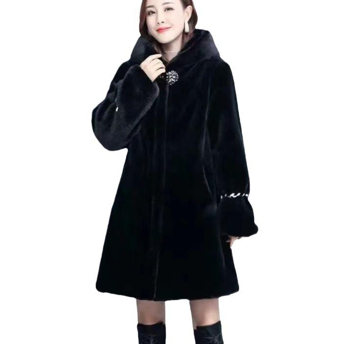 New Hooded Imitation Mink Imitation Fur Imitation Mink Coat Women's Medium and Long Coat Winter
