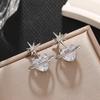 Elegant Eight-Pointed Star Zirconia Heart Stud Earrings: Luxury Geometric Dangle for Women - Japanese Korean Fashion.