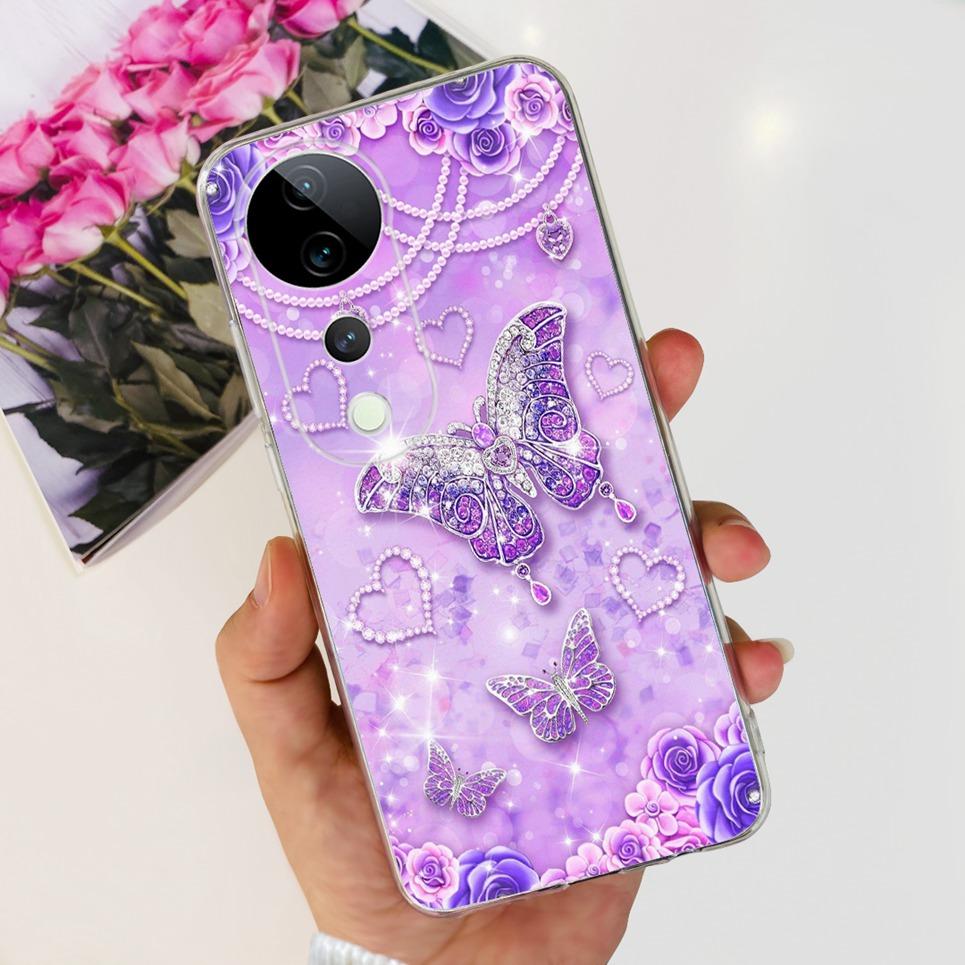 Flower Butterfly Women Fashion Back Cover For Vivo S19 Pro 5G V2362A Phone Funda Transparent Soft TPU Slim Silicone Bumper Etui