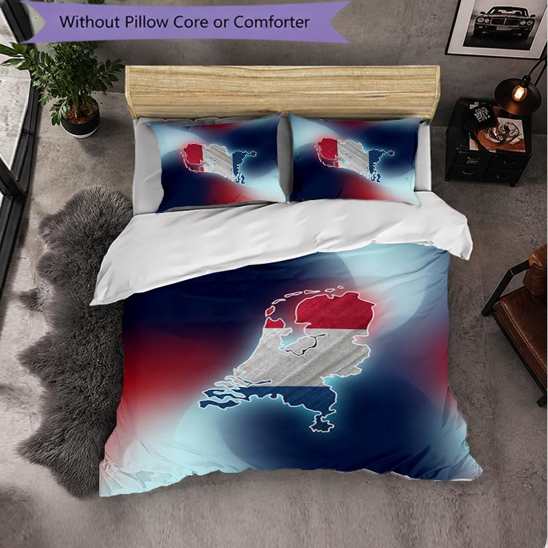 Netherlands Football Pattern 3 Pieces Bedding Set Soft Microfiber Duvet Cover with Pillow Cases for Bedroom