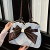 Polka Dot Shoulder Bag With Large Bow Decor Lace Trim Large Capacity Tote Bag Sweet Vintage Style Women Versatile Commut Handbag
