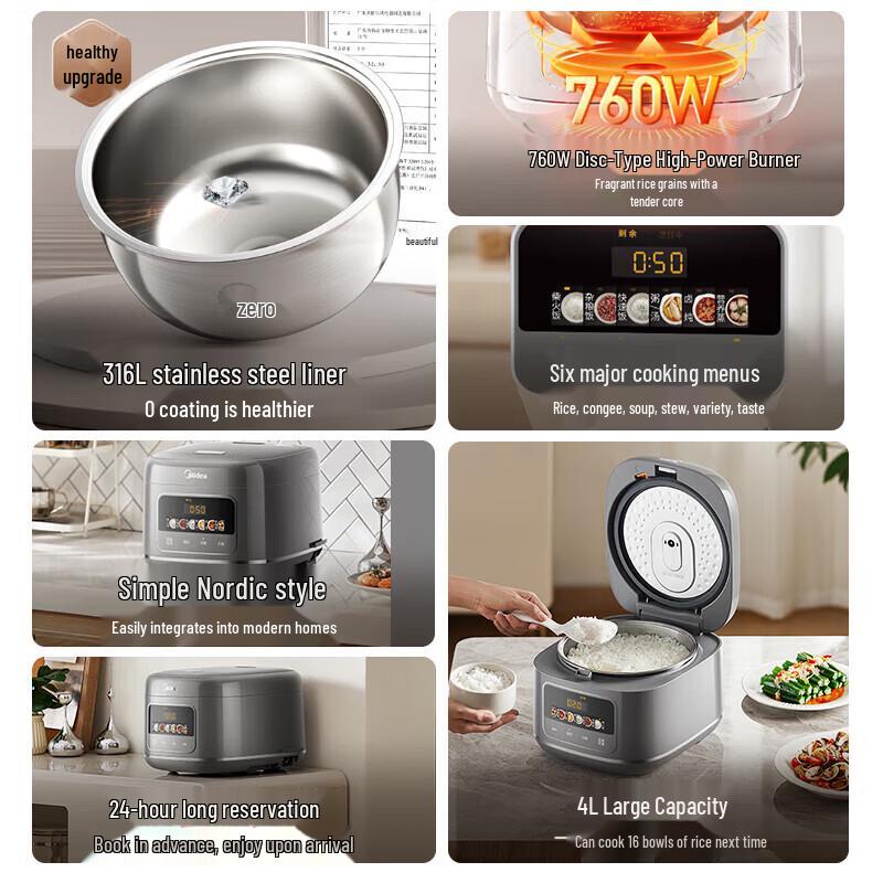 Midea 4L Smart Electric Rice Cooker with 316L Stainless Steel Pot