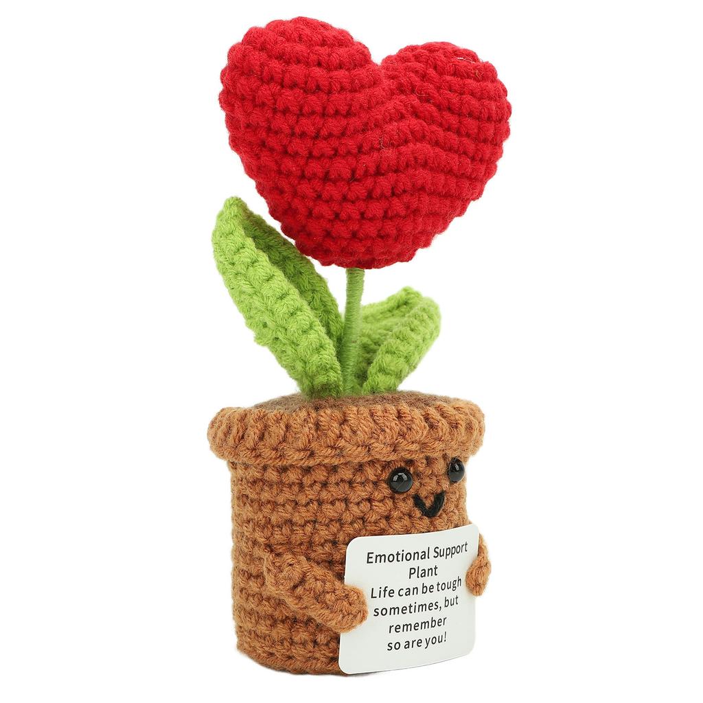 Crochet Potted Plant Doll Cute Positive Knitted Flower Pot Doll for Desktop Ornament Toy Red Heart
