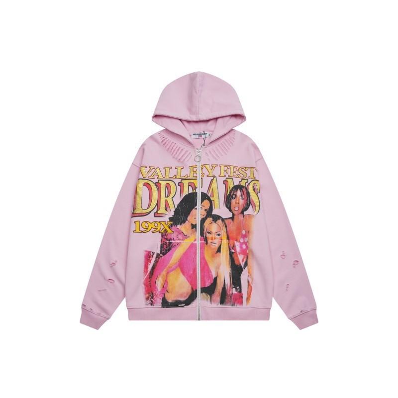 High Street Style Embroidered Rhinestone Hooded Sweatshirt Teenagers