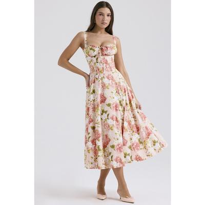 Summer Sexy Backless Slim-fit Suspender Dress Holiday Style Floral Slit Mid-length Skirt