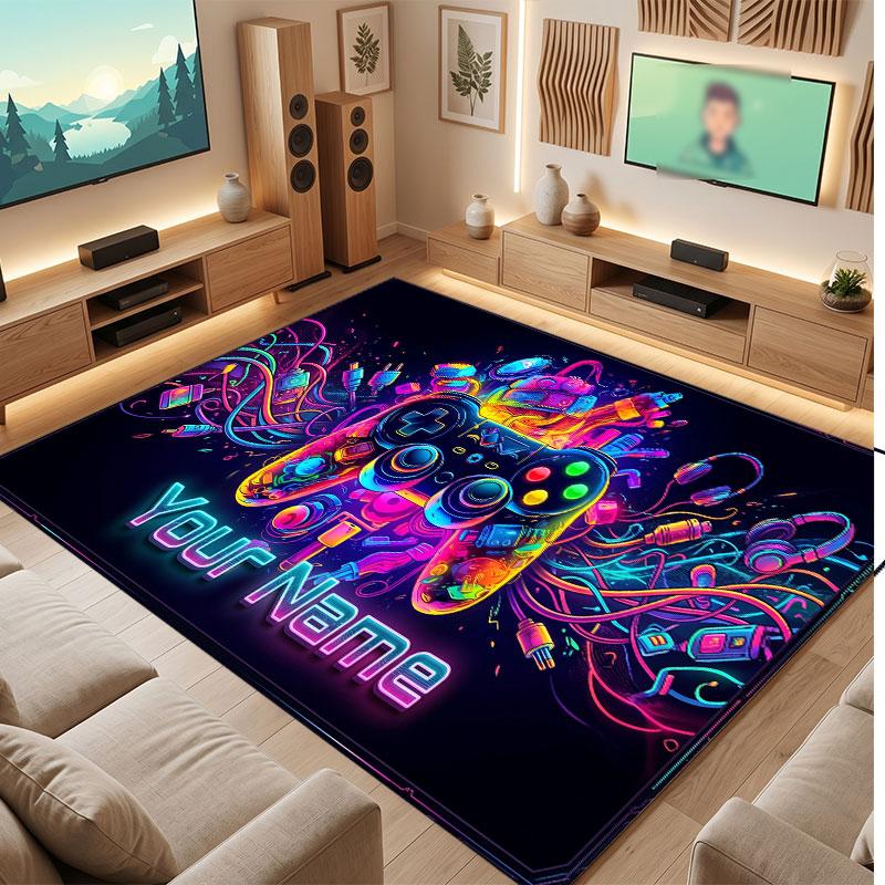 Neon Colorful Theme Crystal Velvet Floor Rug Personalized Custom Name Text Warm Carpet Home Decoration