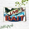Tin Sign Live Bait Fishing Metal Sign Vintage Fishing Bar Decor Wall Art Tackle Shop Poster Plaque Rustic Metal Plate   for Man