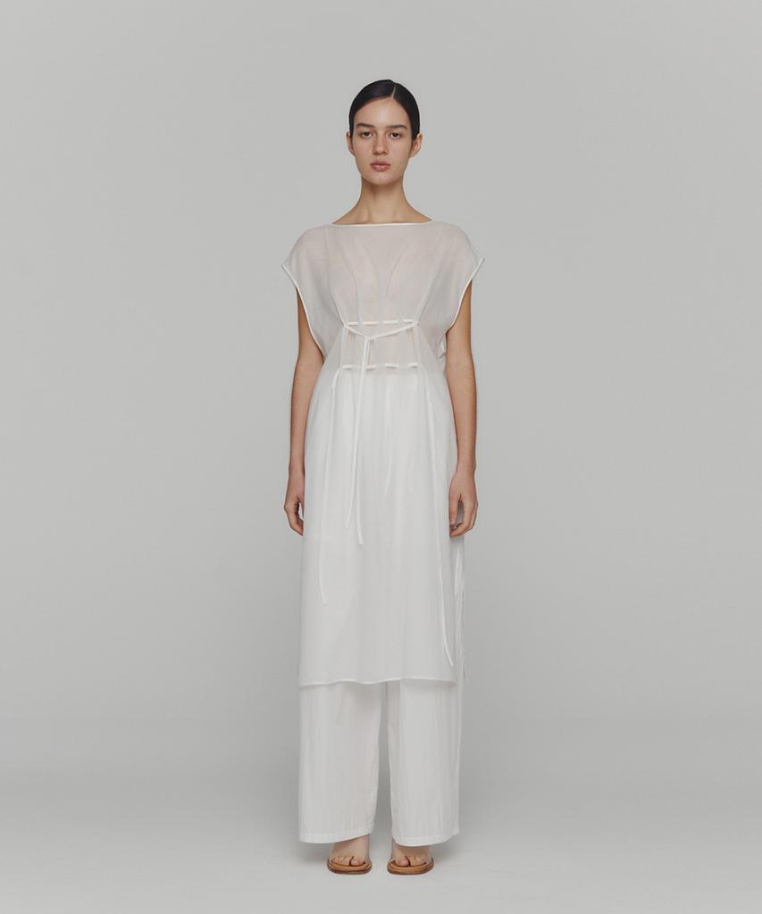 Amomento Sheer Drawstring Dress_White