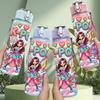 1PC Kpop Bright Girls Cartoon Pattern 750ml Color Plastic Sports Water Bottle Leakproof Flip Straw Lid Suitable for Sports Office Home Use