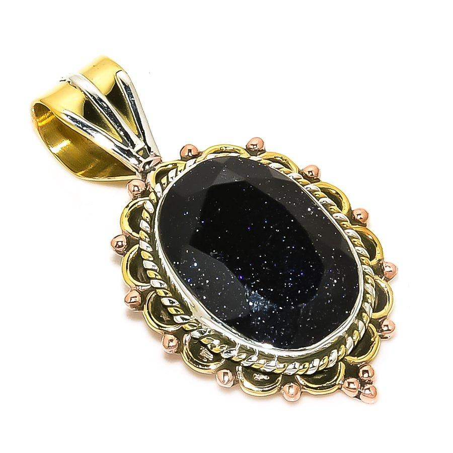 

Natural Blue Sunstone Two Tone 925 Solid Sterling Silver Gift Pendant 1.50 n2h75