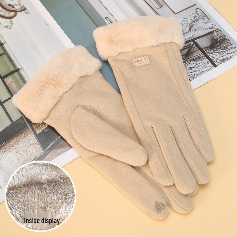 Premium Women's Fleece Touchscreen Gloves - Warm & Stylish for Fall/Winter, Korean Design