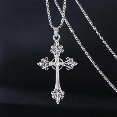 Retro Diamond Cross Pendant Necklace - European & American Inspired, Korean Cool Style