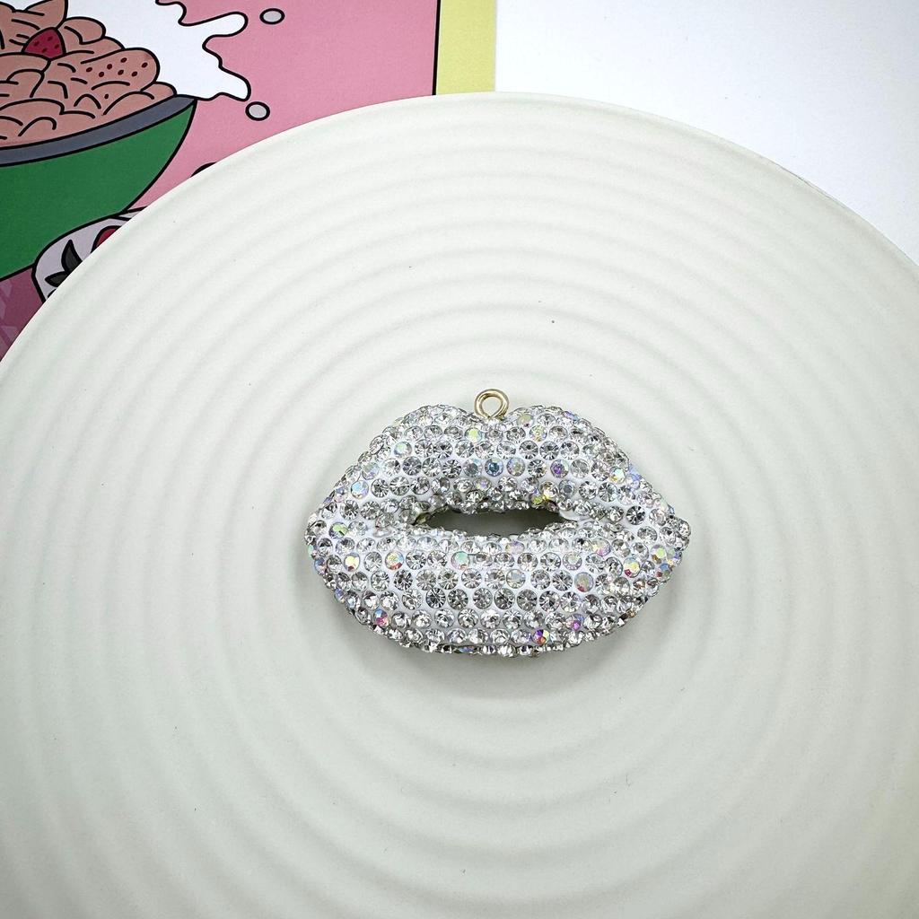 Luxus Strass Große Rote Lippen Polymer Clay Schlüsselanhänger und Taschenanhänger