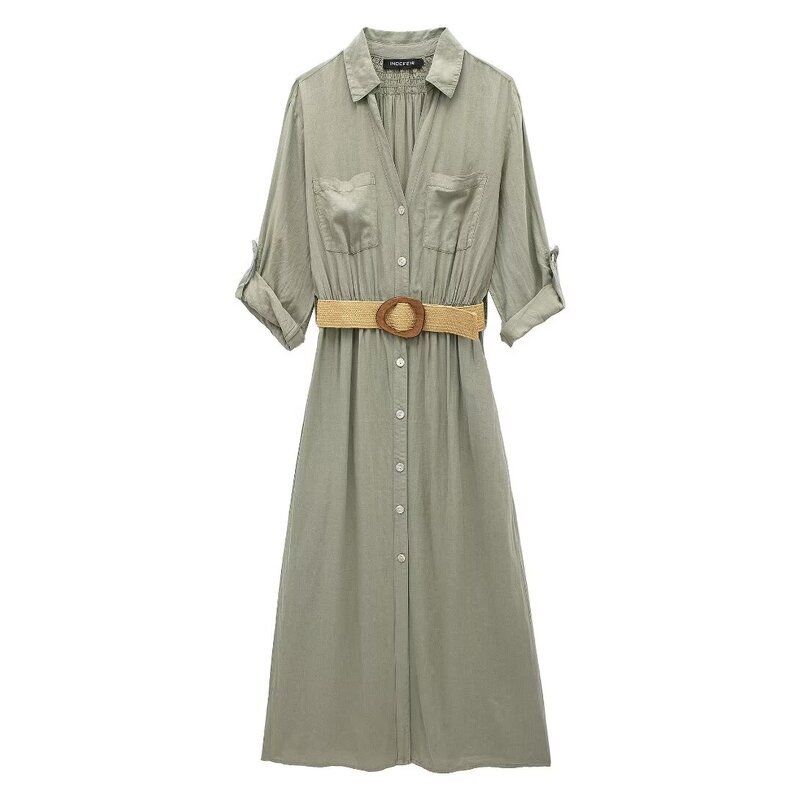 Fashion Style 2024 Summer New Women's Clothing Stylish Jute Belt Shirt Style Dress 8372077