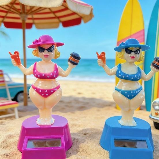 Solar Car Dashboard Decoration Cute Beach Girl Swing Ornament Couple Style Dancing Figure
