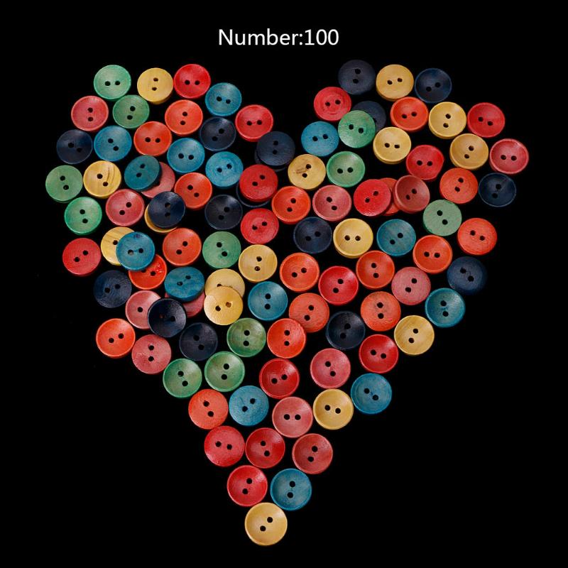 100Pcs Mixed Wood Wooden Buttons 2 Holes 15mm Sewing Scrapbooking DIY Craft